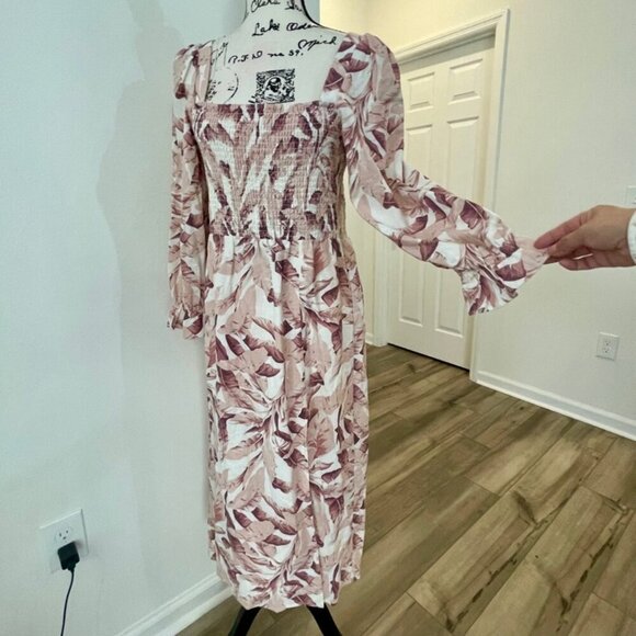 HOUSE OF HARLOW 1960 MAXI DRESS BY REVOLVE PALM TREE LEAVES MOCCA/TAN Sz M CHIC - Picture 13 of 15